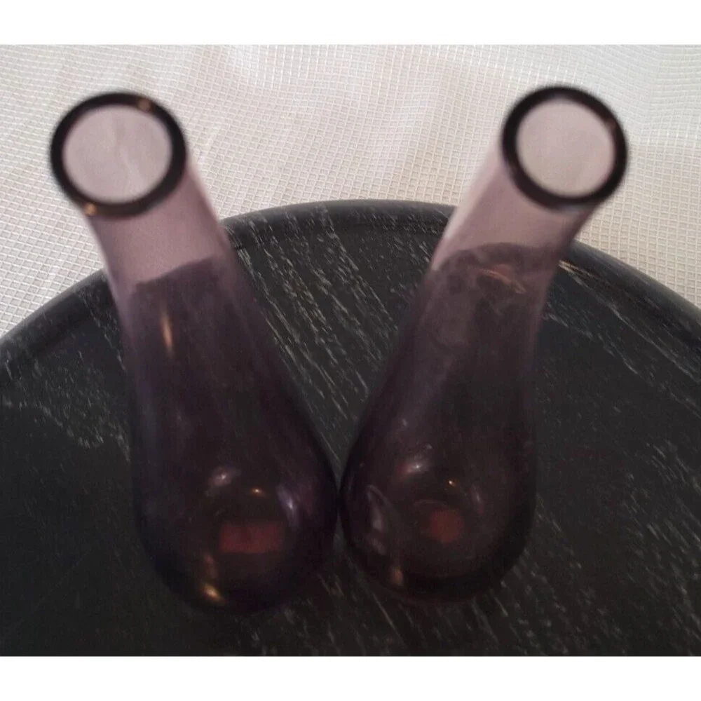 IKEA Bud Vase Hand Blown Purple Bent Neck Scandinavian 19730 Set of 2
